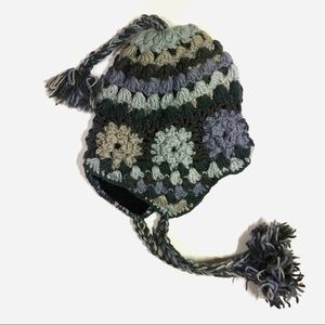 Vintage mohair crochet fleece lined flap hat gray